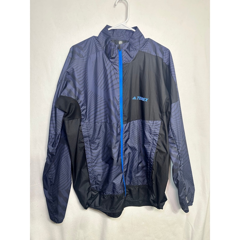 Adidas Terrex Windbreaker Mens Large Blue Black WIND.RDY‎ Parley Full Zip Jacket